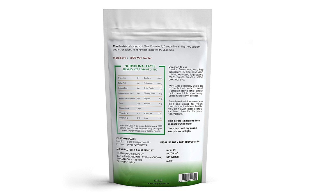 Holy Natural Mint Powder    Pack  100 grams